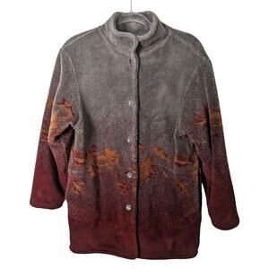 Vintage Denali Reversible Fleece  Coat Leaf Pattern Grey Red Size Small